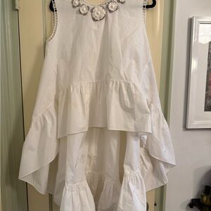 Fendi: White Sleeveless Ruffle Dress with Floral Accents